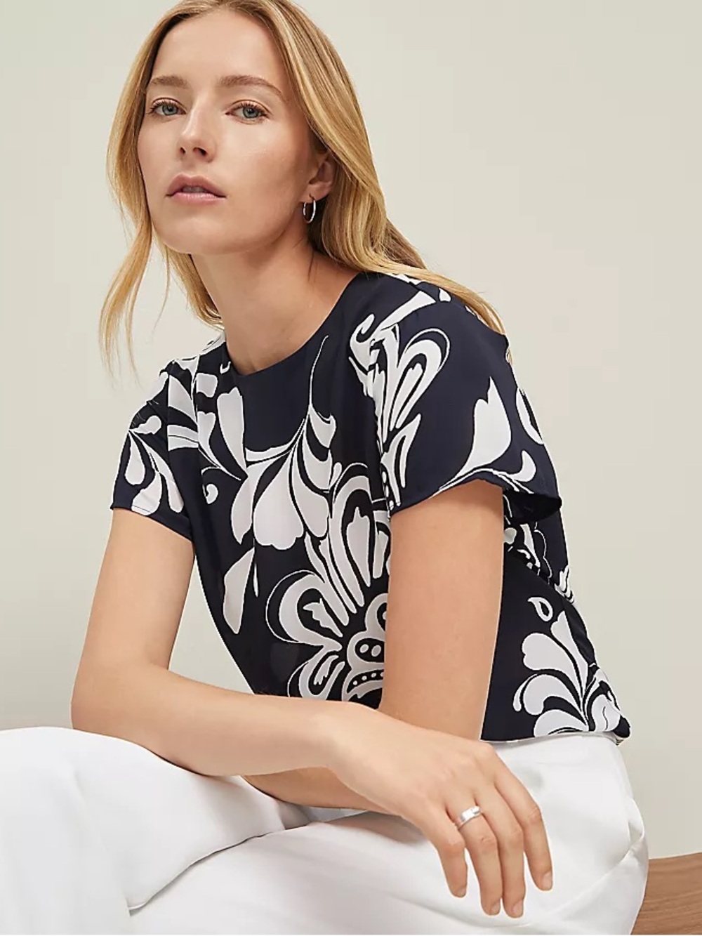 Ann Taylor Floral Mixed Media Tee, Size Small - Like New